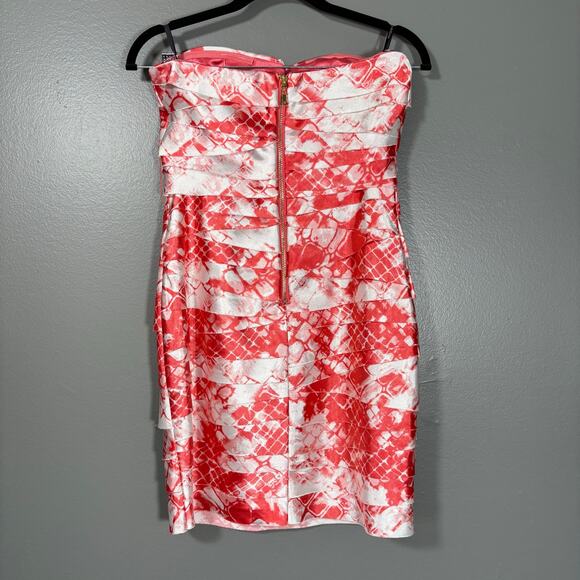 Bebe Y2K Red & White Patterned Tattered Ruffle Strapless Bodycon Dress - Small - Picture 7 of 7